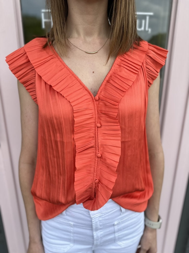 PLEATED TRIM SSLV BUTTON FRONT PLEATED (last one)BLOUSE