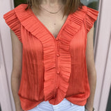 PLEATED TRIM SSLV BUTTON FRONT PLEATED (last one)BLOUSE