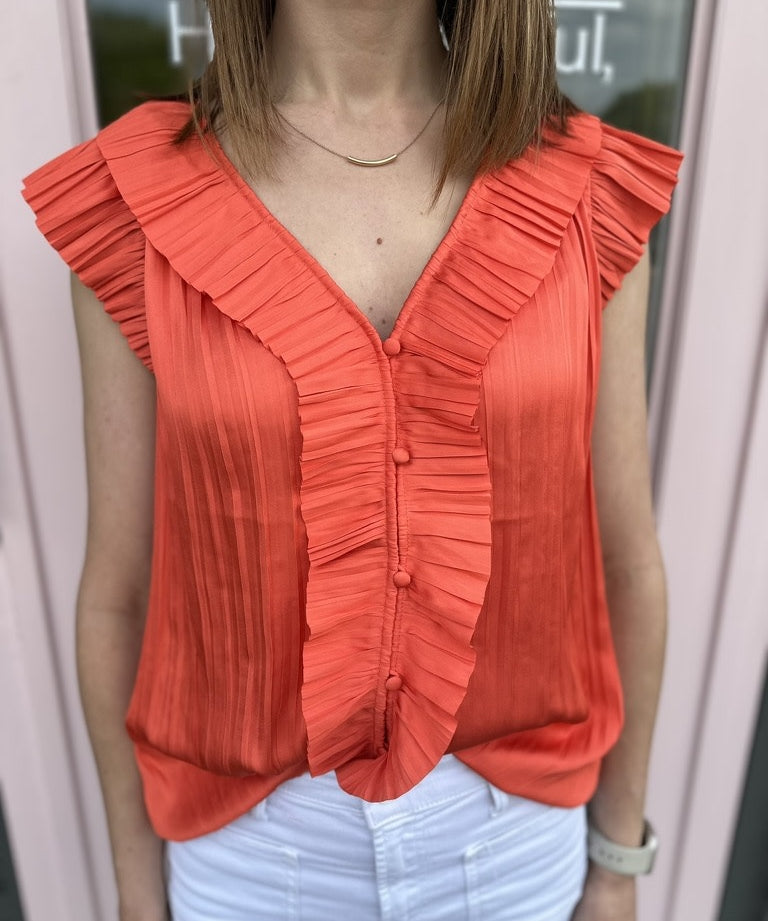 PLEATED TRIM SSLV BUTTON FRONT PLEATED (last one)BLOUSE