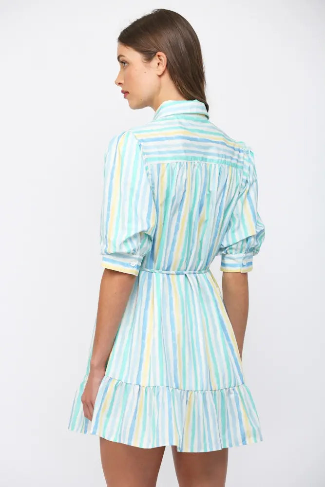 WATERCOLOR STRIPE PRINT MINI DRESS