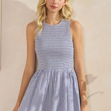 SLVLESS STRIPED SMOCKED MAXI DRESS