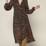FLORAL V NECK PRINT MIDI DRESS