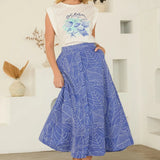 PALM EMB. ELASTIC WAIST SKIRT