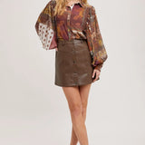 FAUX LEATHER BUTTON DOWN MINI SKIRT
