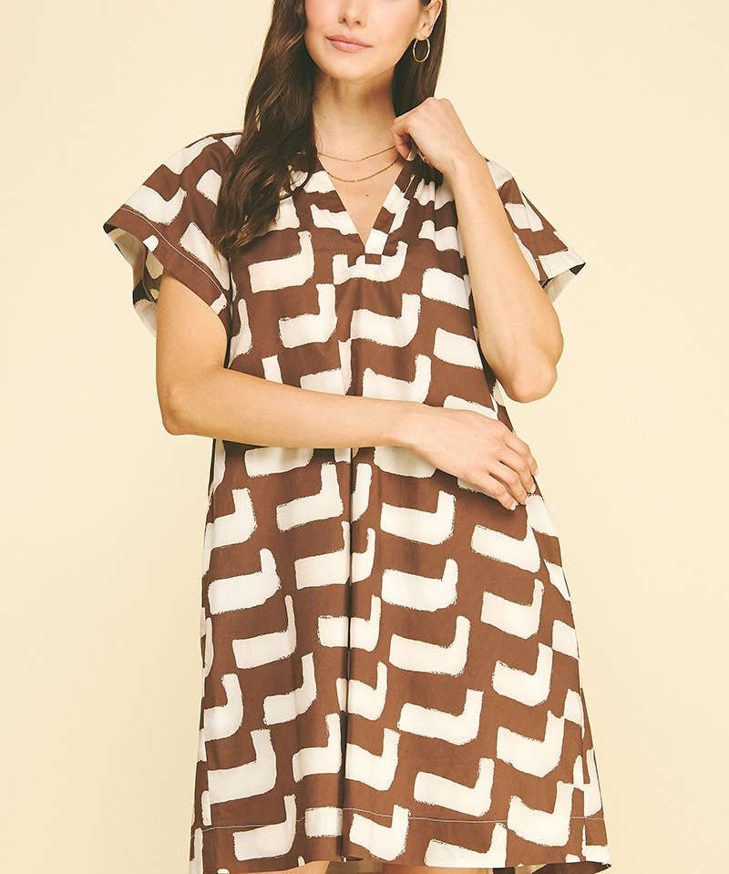 GEOMETRIC PRINT TUNIC MINI DRESS