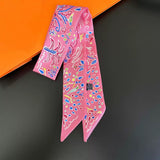 MULTI PATTERN PINK SKINNY SCARF