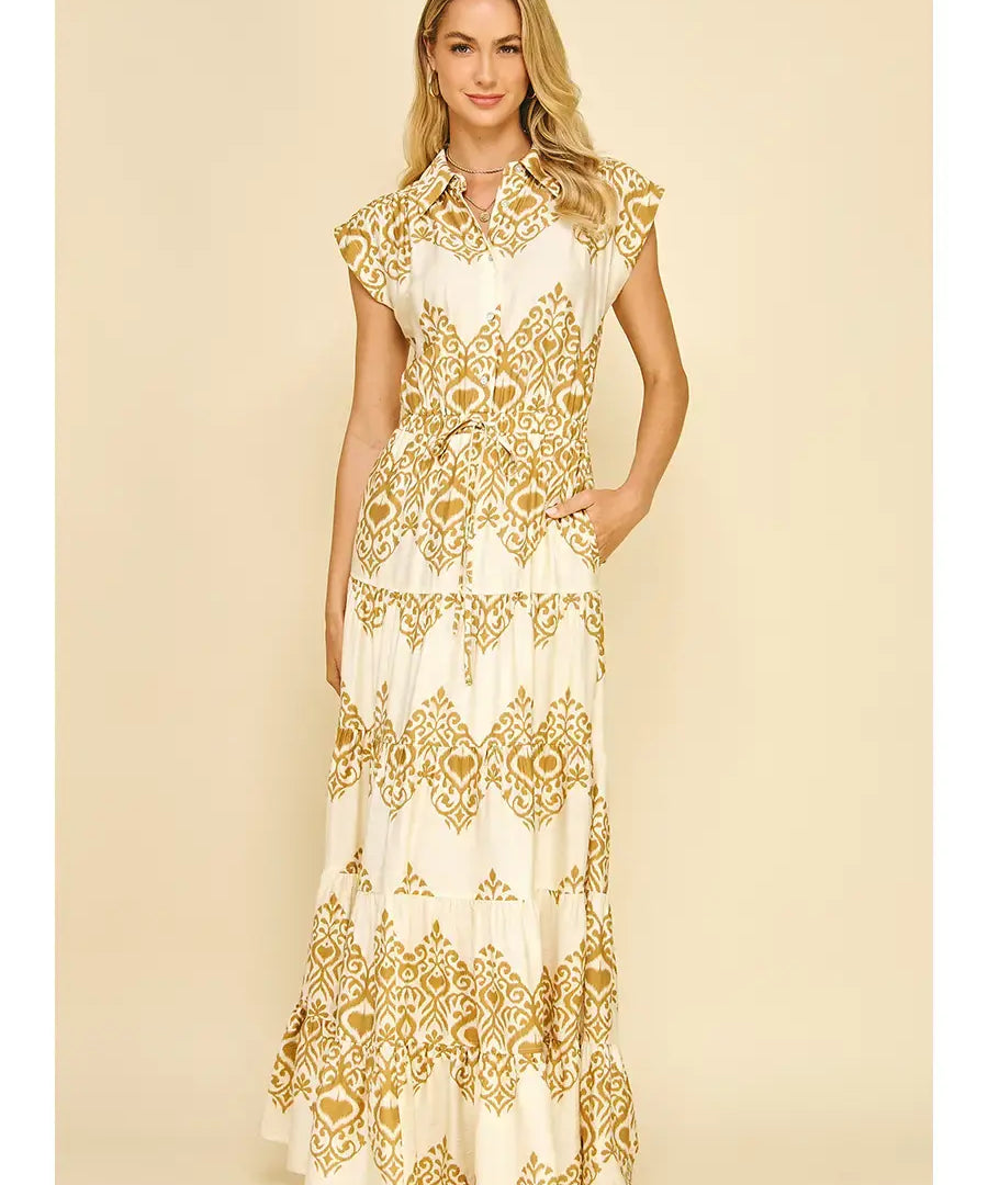 GEOMETRIC PRINT TIERED MAXI DRESS