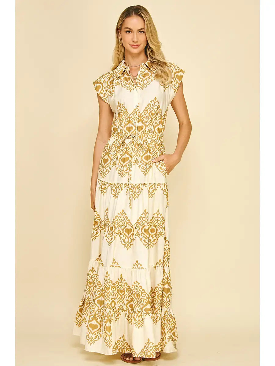 GEOMETRIC PRINT TIERED MAXI DRESS