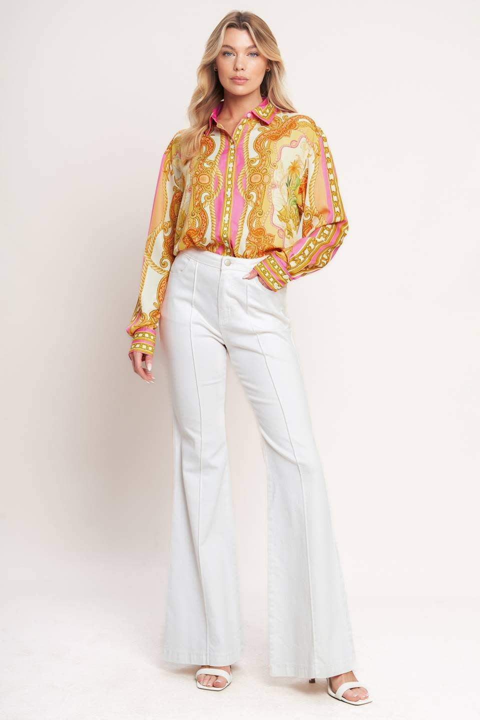 BAROQUE FLORAL BUTTON DOWN BLOUSE