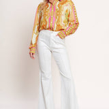 BAROQUE FLORAL BUTTON DOWN BLOUSE