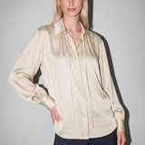 Satin Tie-Neck Long Sleeve Blouse