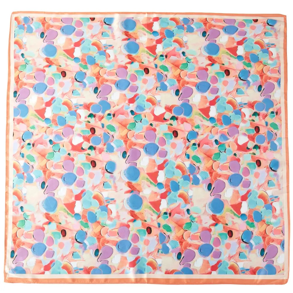 FLORAL PRINT ORANGE SILKY BANDANA NECK SCARF