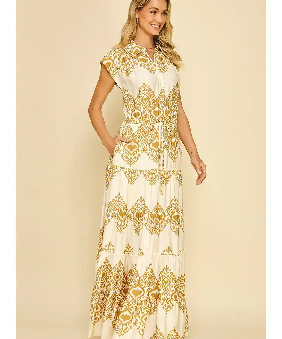 GEOMETRIC PRINT TIERED MAXI DRESS