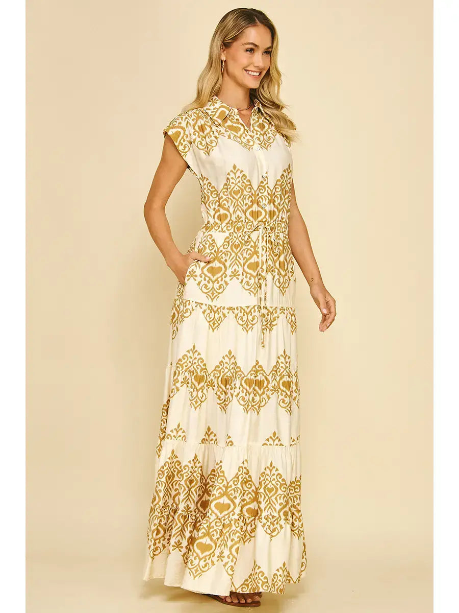 GEOMETRIC PRINT TIERED MAXI DRESS
