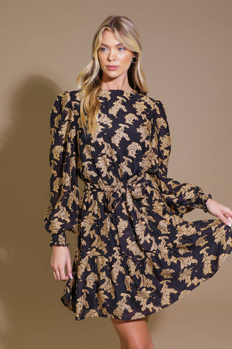 WOVEN JACQUARD MINI DRESS