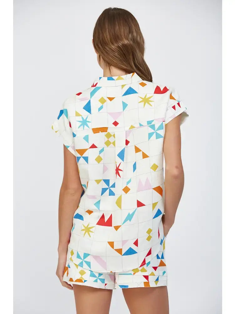 GEO PRINT SSLV BUTTON UP