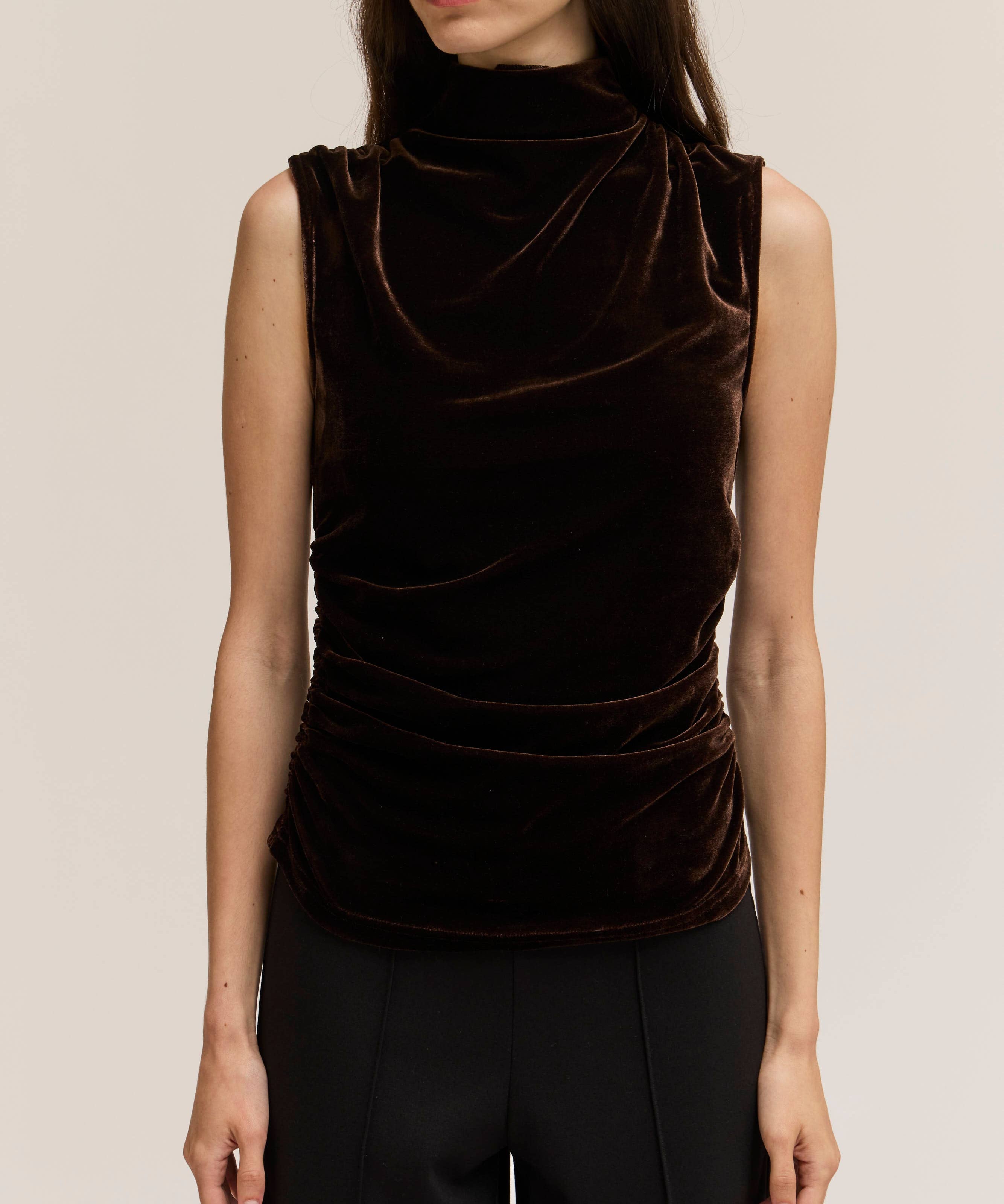 Mock Neck Velvet Sleeveless Top