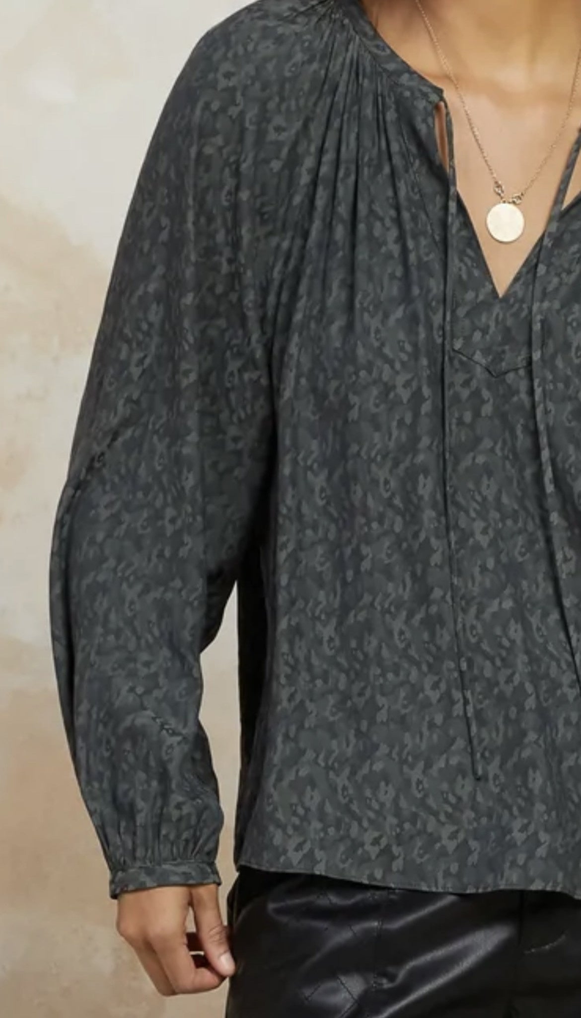 JACQUARD SELF TIE LSLV TOP