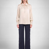 Satin Tie-Neck Long Sleeve Blouse
