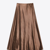 Beige Satin Bias Cut Midi Skirt