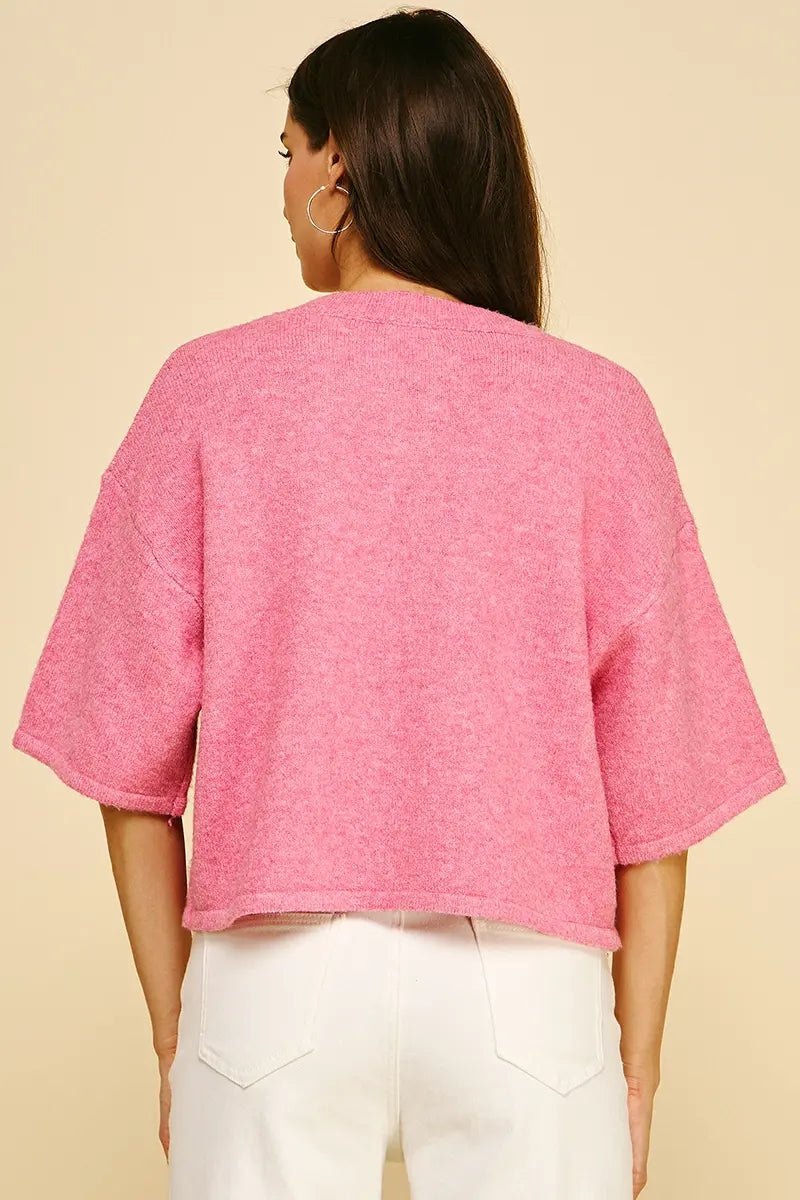 BUTTON DOWN SSLV SWEATER