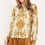 Silky Fall Print Button Down Blouse