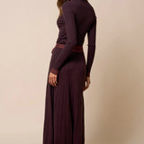 Brown Ribbed Belted Midi Dress