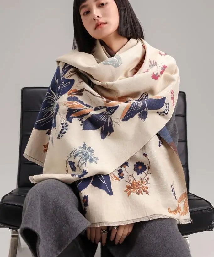 REVERSIBLE WRAP BLUE/ORANGE WILD LILIES