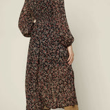 FLORAL V NECK PRINT MIDI DRESS