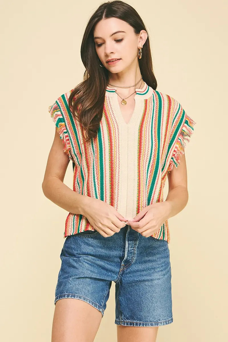 COLOR BLOCK CROCHET TOP