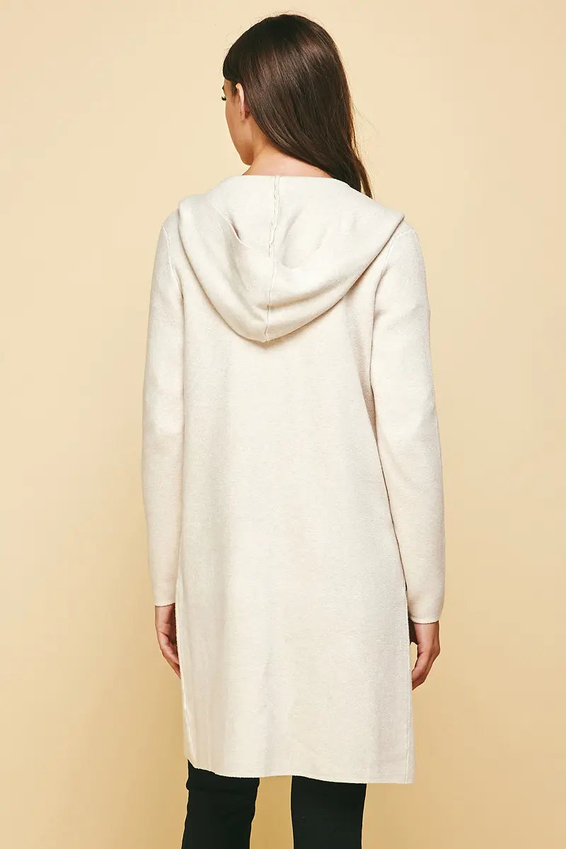 HOODED OPEN KNIT CARDIGAN