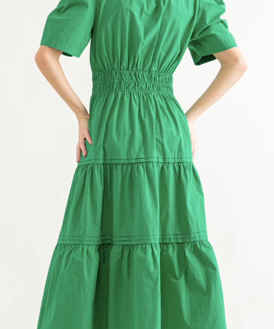 POUF SSLV TIERED MIDI DRESS