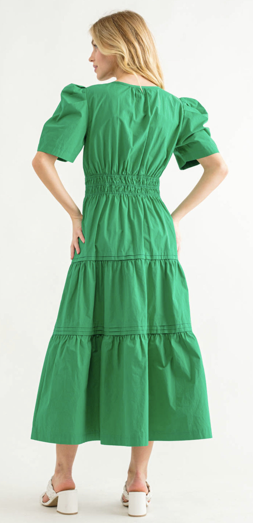 POUF SSLV TIERED MIDI DRESS