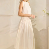 SMOCKED WAIST POPLIN MAXI SKIRT