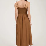 BOW STRAP SMOCKED MIDI DRESS