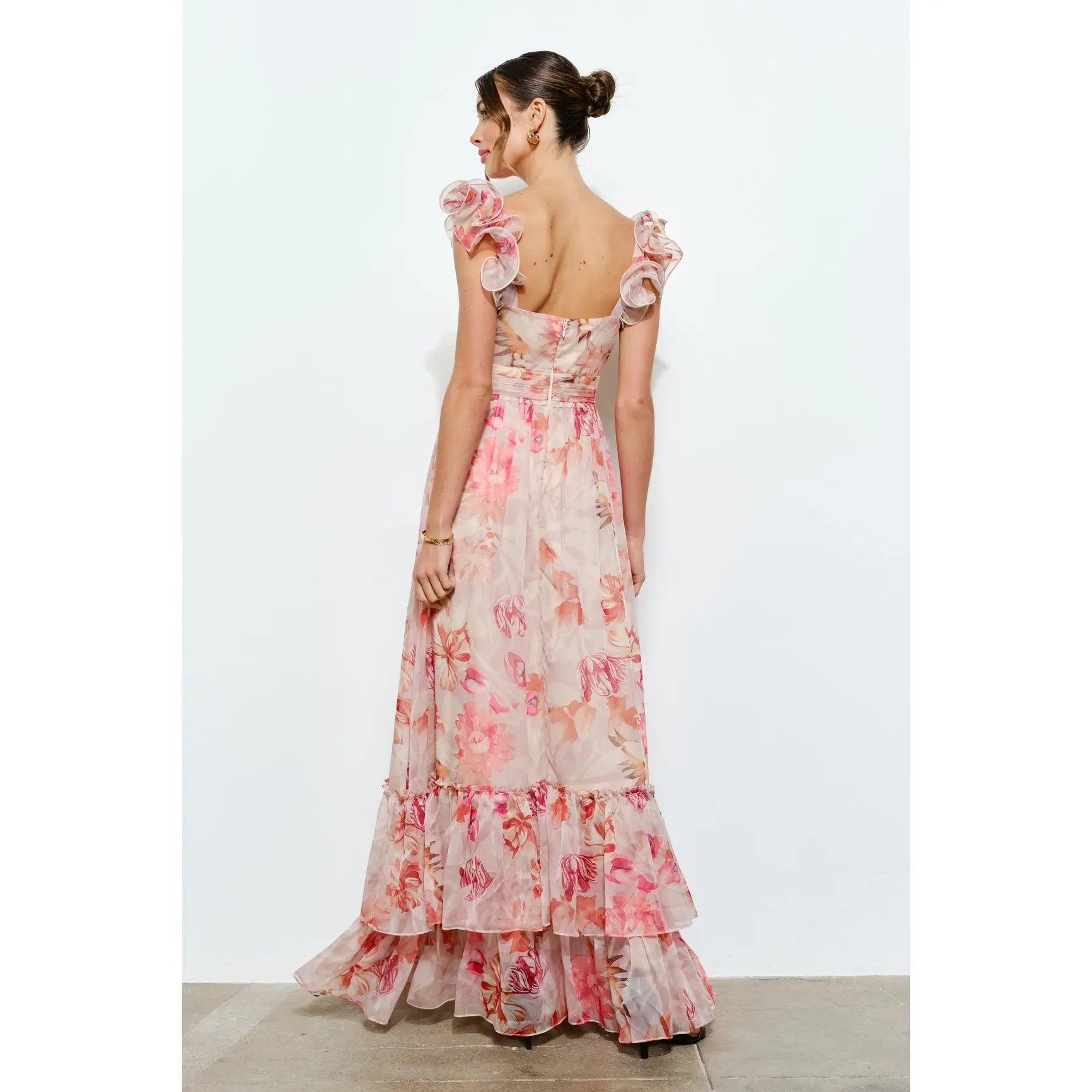 PEACH FLORAL SLVLESS MAXI