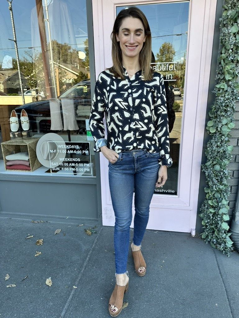 ABSTRACT BUTTON UP BLOUSE
