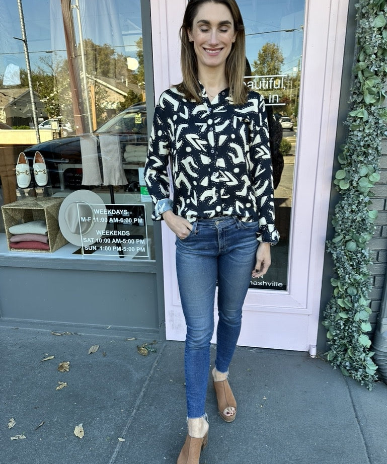 ABSTRACT BUTTON UP BLOUSE