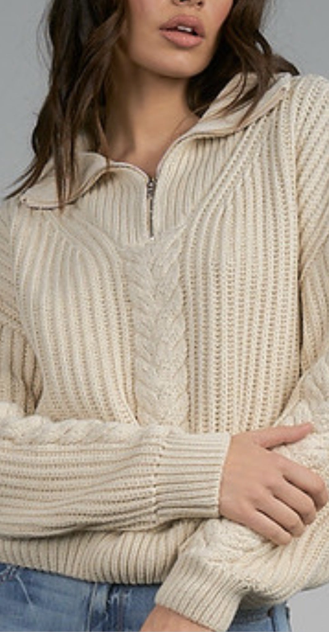HALF ZIP CABLE DETAIL SWEATER