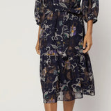FLORAL JACQUARD LSLV MIDI DRESS