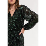 SEQUIN SURPLICE MIDI DRESS