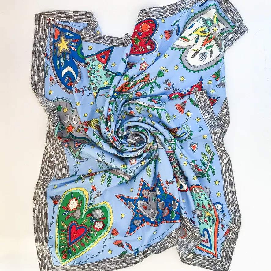 XL PRINTED SCARF (PINK AND BLUE)