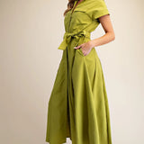 FRONT POCKET BUTTON DOWN MIDI DRESS