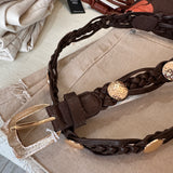 Choc Braided Faux Leather Gold Studded Buckle Detail Belt