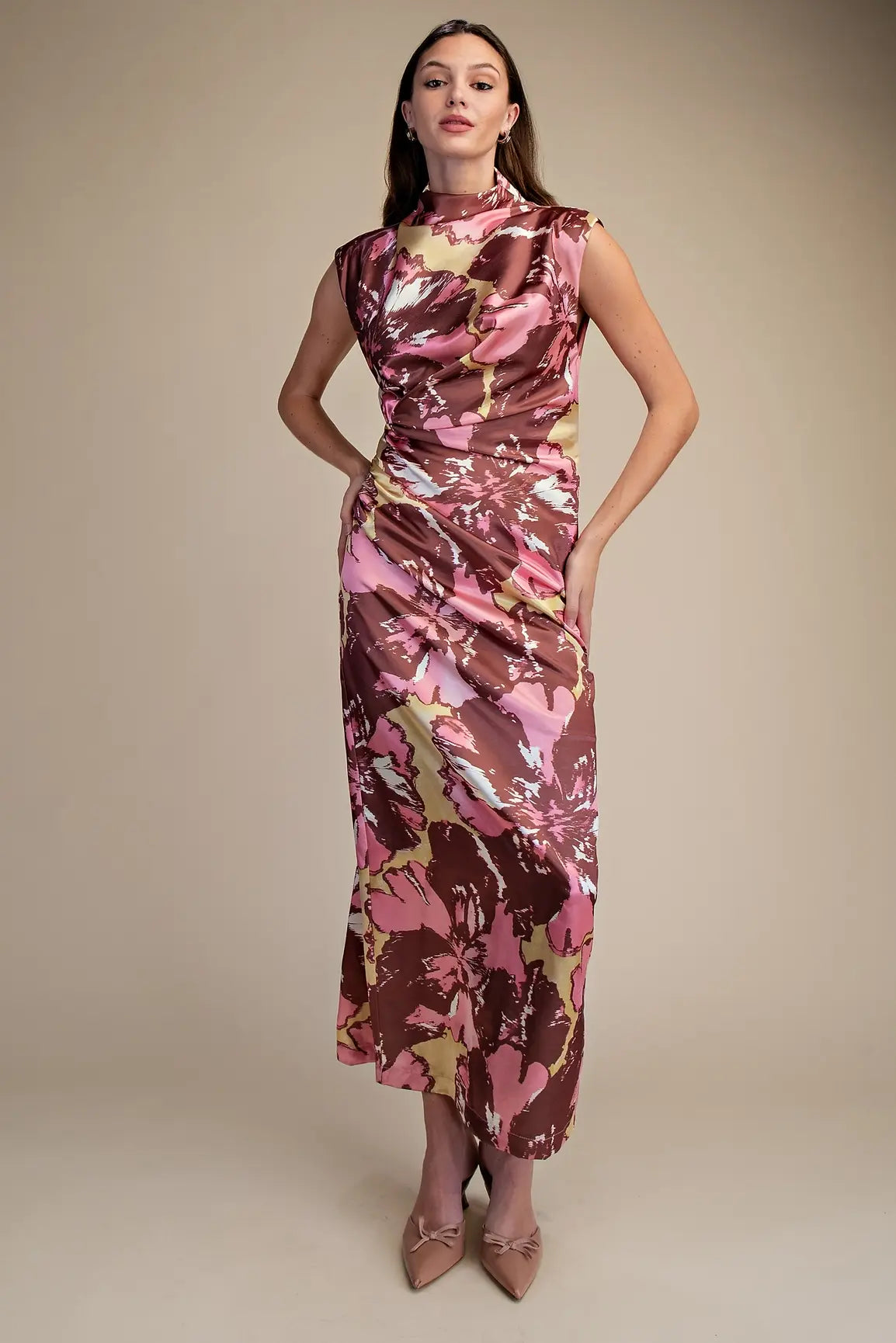 CAP SLEEVE MOCK NECK DRESS