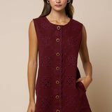 Pattern Embroidery Button Down Mini Shift Dress