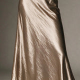 Beige Satin Bias Cut Midi Skirt