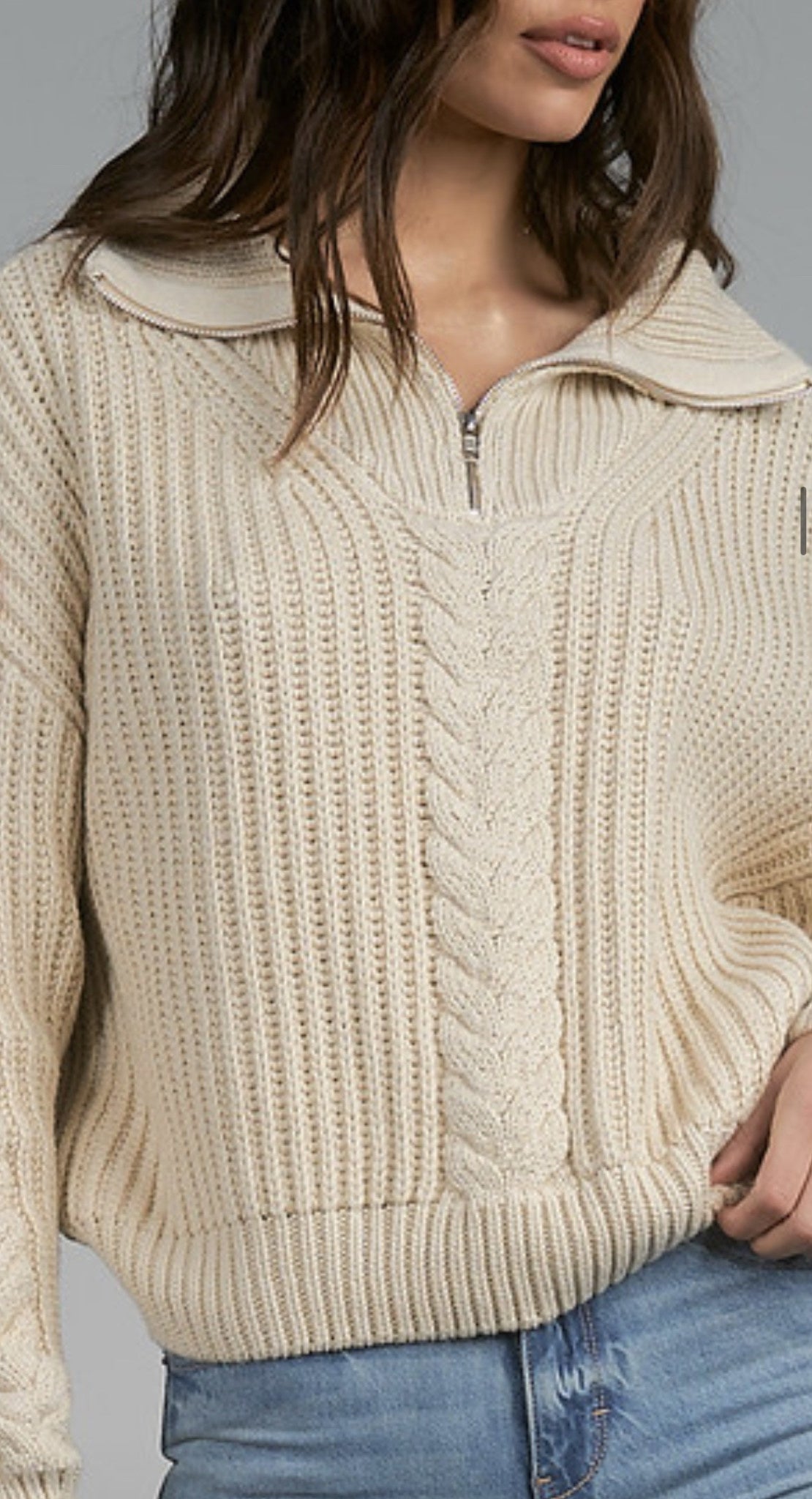 HALF ZIP CABLE DETAIL SWEATER