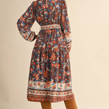 FLORAL PRINT BELTED MIDI