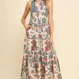 SLEEVELESS PRINT TIERED MAXI DRESS